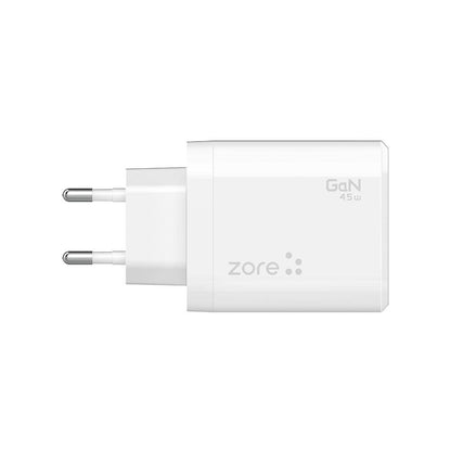 Zore Always-02 GaN Tech Type-C PD4.0 USB-A QC3.0 Hızlı Şarj Özellikli Seyahat Şarj Başlığı 45W Beyaz