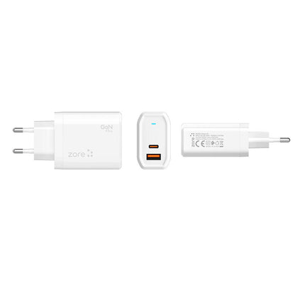 Zore Always-02 GaN Tech Type-C PD4.0 USB-A QC3.0 Hızlı Şarj Özellikli Seyahat Şarj Başlığı 45W Beyaz