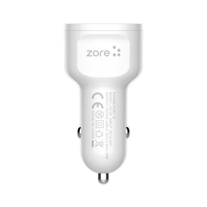 Zore CC-02 Hızlı Şarj Özellikli LED Işıklı QC 3.0 USB-A ve Type-C PD Araç Şarj Başlığı PD 20W Beyaz