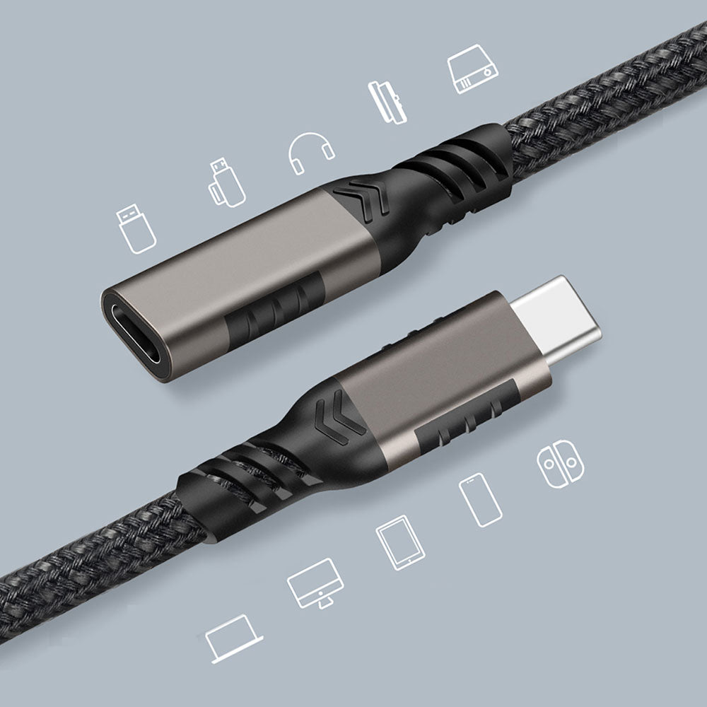 Zore Extension USB3.2 Type-C PD Uzatma Kablosu 100W 20Gbps 4K@60Hz 1.5 Metre Siyah