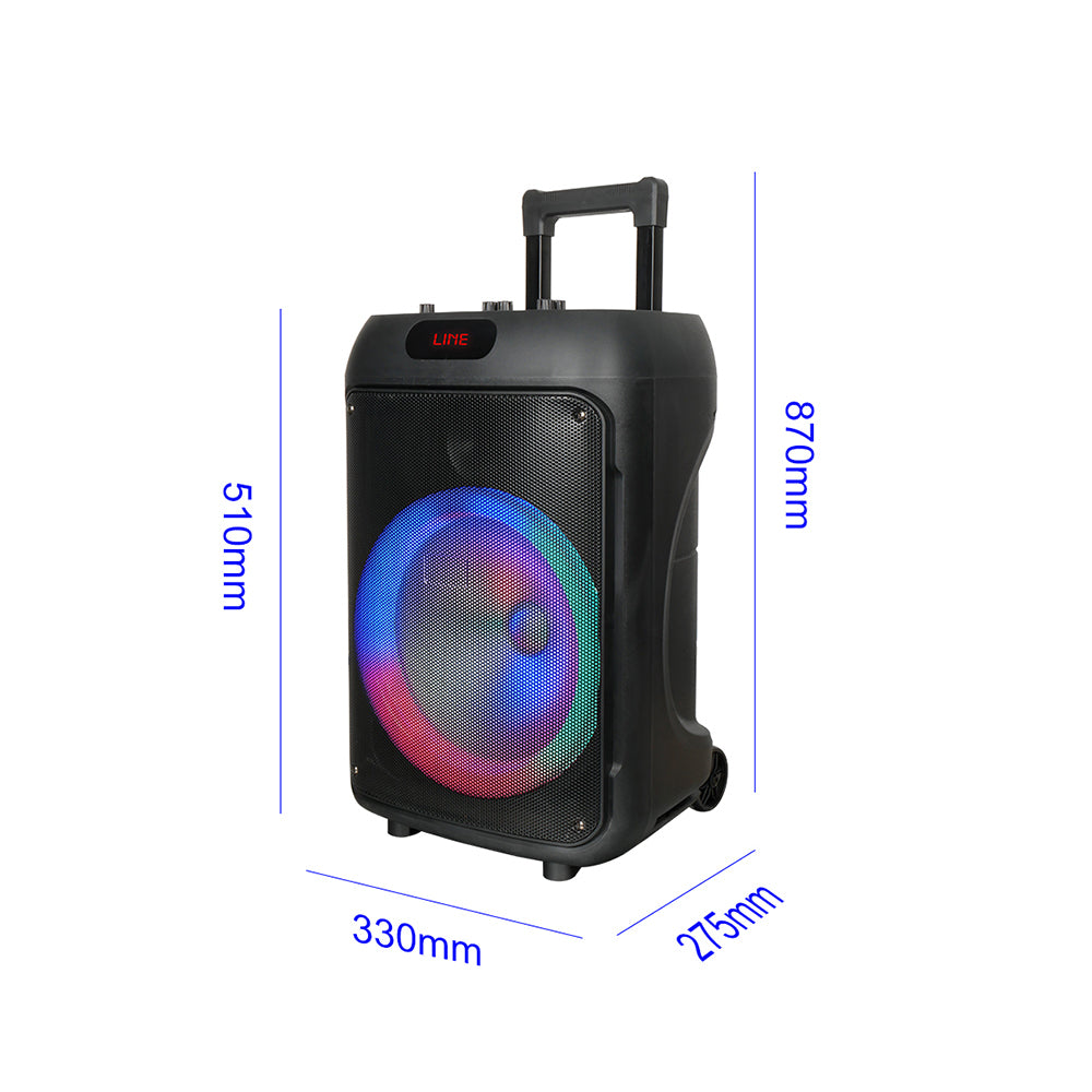 Zore GD-1203 Dijital LED Göstergeli FM Radyolu Mikrofonlu RGB TWS 12 inç Stereo Bass Kablosuz Karaoke Hoparlör Siyah