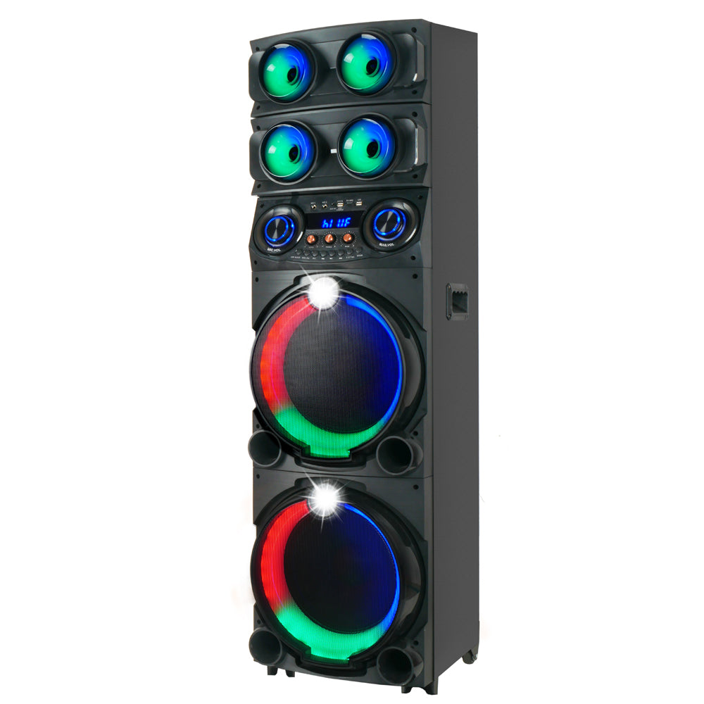 Zore GD-2126 Dijital LED Göstergeli FM Radyolu Mikrofonlu RGB TWS Çift 12 inç Stereo Bass Kablosuz Karaoke Hoparlör Siyah