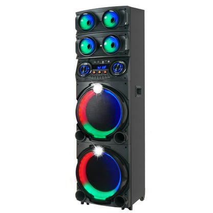 Zore GD-2126 Dijital LED Göstergeli FM Radyolu Mikrofonlu RGB TWS Çift 12 inç Stereo Bass Kablosuz Karaoke Hoparlör Siyah