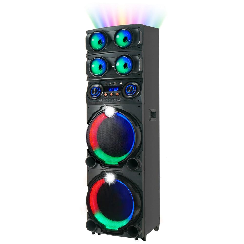 Zore GD-2126 Dijital LED Göstergeli FM Radyolu Mikrofonlu RGB TWS Çift 12 inç Stereo Bass Kablosuz Karaoke Hoparlör Siyah
