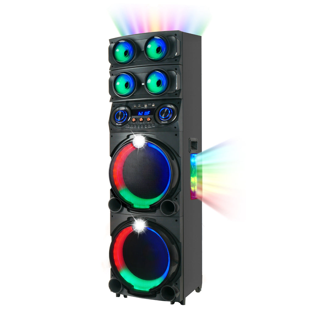 Zore GD-2126 Dijital LED Göstergeli FM Radyolu Mikrofonlu RGB TWS Çift 12 inç Stereo Bass Kablosuz Karaoke Hoparlör Siyah
