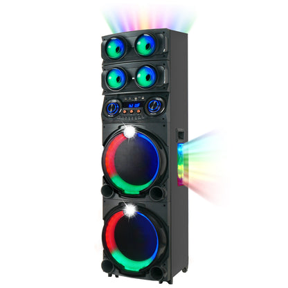Zore GD-2126 Dijital LED Göstergeli FM Radyolu Mikrofonlu RGB TWS Çift 12 inç Stereo Bass Kablosuz Karaoke Hoparlör Siyah