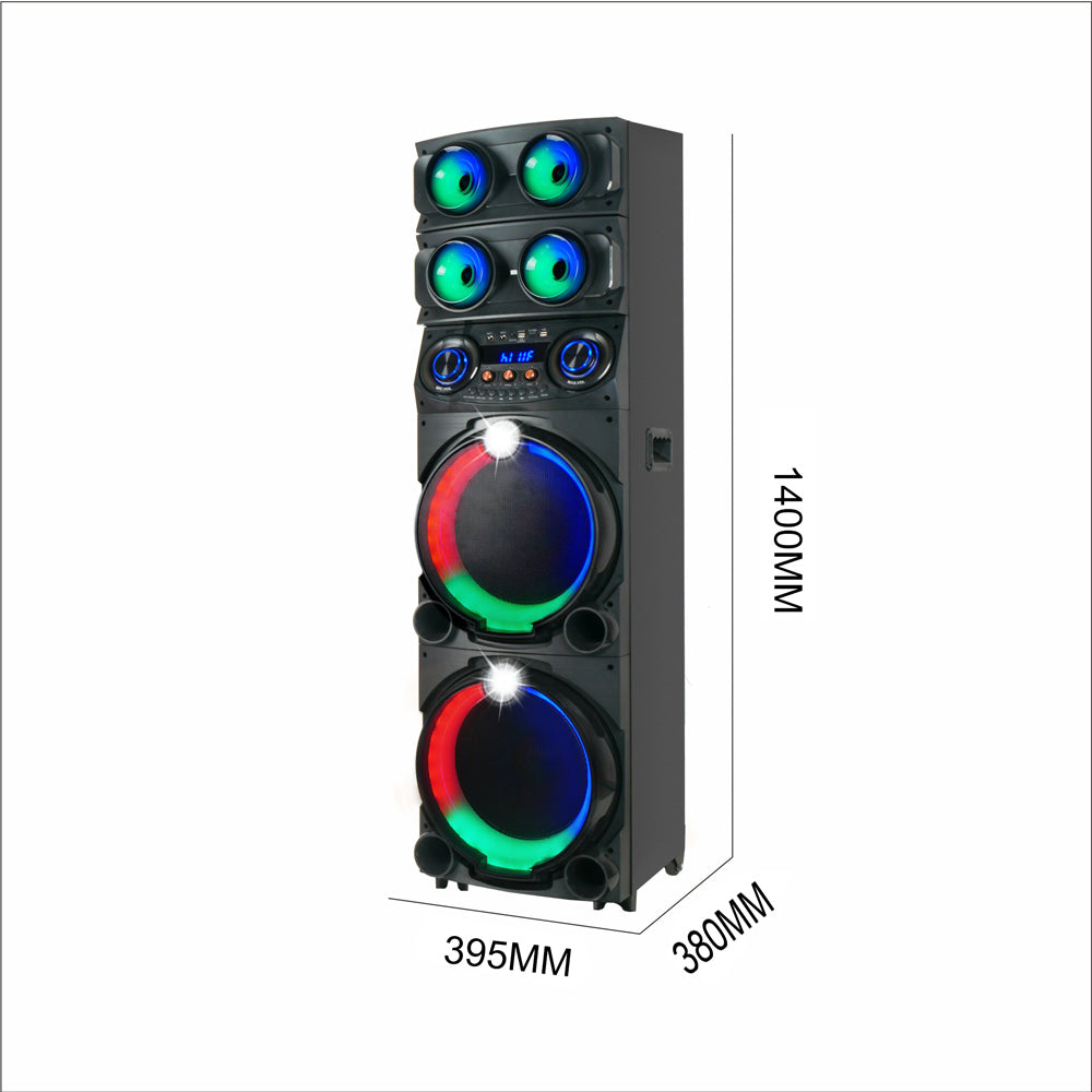 Zore GD-2126 Dijital LED Göstergeli FM Radyolu Mikrofonlu RGB TWS Çift 12 inç Stereo Bass Kablosuz Karaoke Hoparlör Siyah