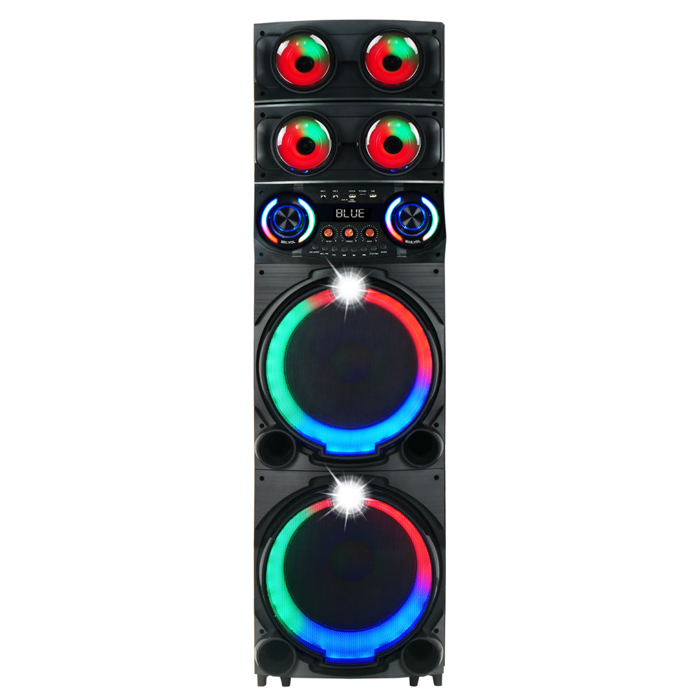 Zore GD-2126 Dijital LED Göstergeli FM Radyolu Mikrofonlu RGB TWS Çift 12 inç Stereo Bass Kablosuz Karaoke Hoparlör Siyah
