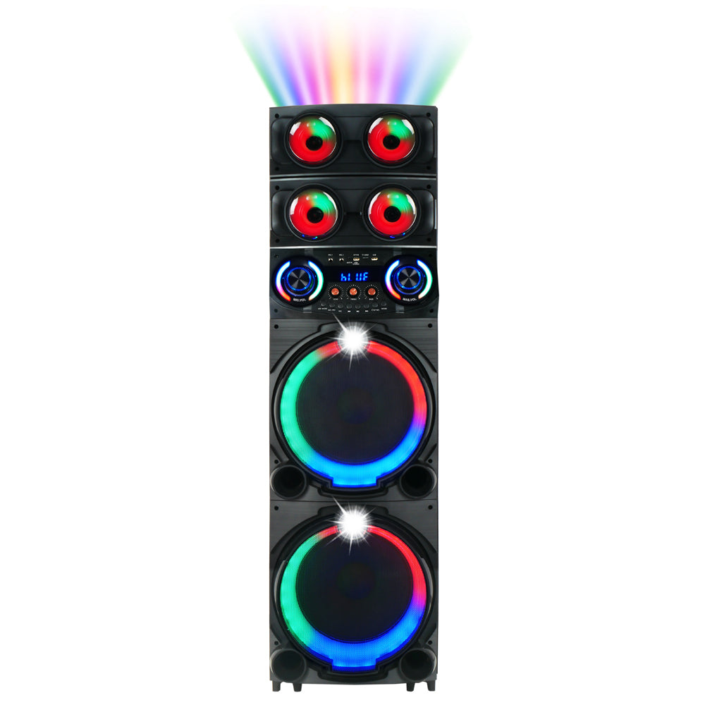Zore GD-2126 Dijital LED Göstergeli FM Radyolu Mikrofonlu RGB TWS Çift 12 inç Stereo Bass Kablosuz Karaoke Hoparlör Siyah