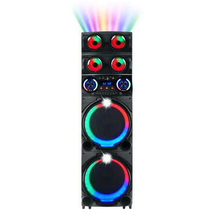 Zore GD-2126 Dijital LED Göstergeli FM Radyolu Mikrofonlu RGB TWS Çift 12 inç Stereo Bass Kablosuz Karaoke Hoparlör Siyah