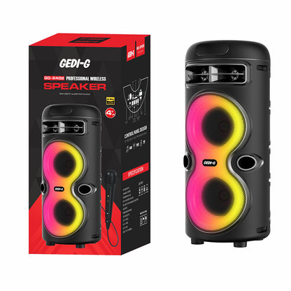 Zore GD-2402 Dijital LED Göstergeli FM Radyolu Mikrofonlu RGB TWS Çift 4 inç Stereo Bass Kablosuz Karaoke Hoparlör Siyah