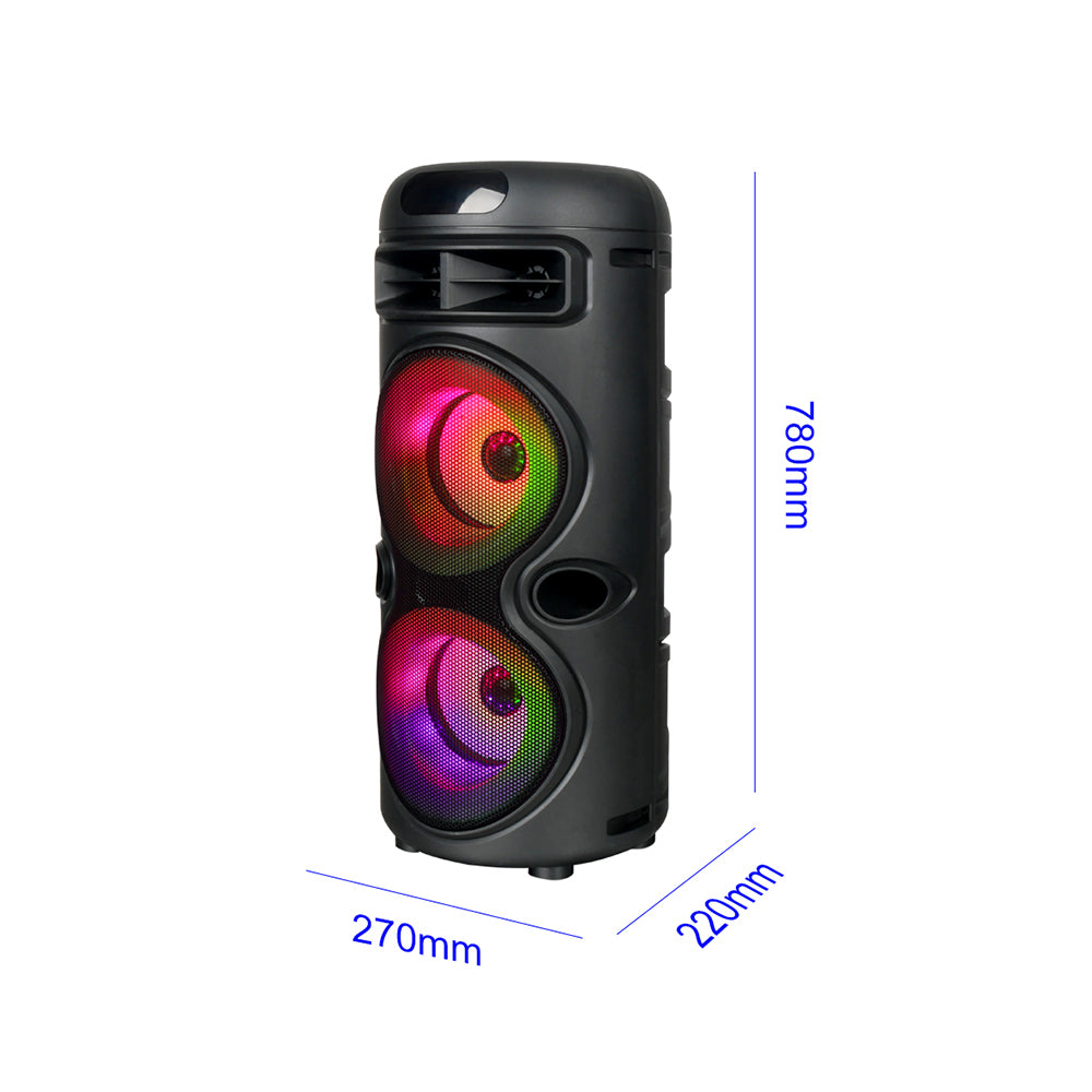 Zore GD-2402 Dijital LED Göstergeli FM Radyolu Mikrofonlu RGB TWS Çift 4 inç Stereo Bass Kablosuz Karaoke Hoparlör Siyah