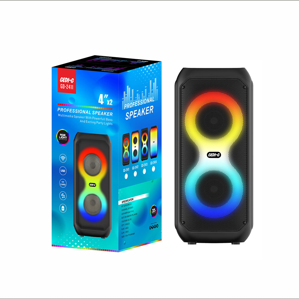 Zore GD-2413 FM Radyolu RGB TWS Çift 4 inç Stereo Bass Kablosuz Hoparlör Siyah