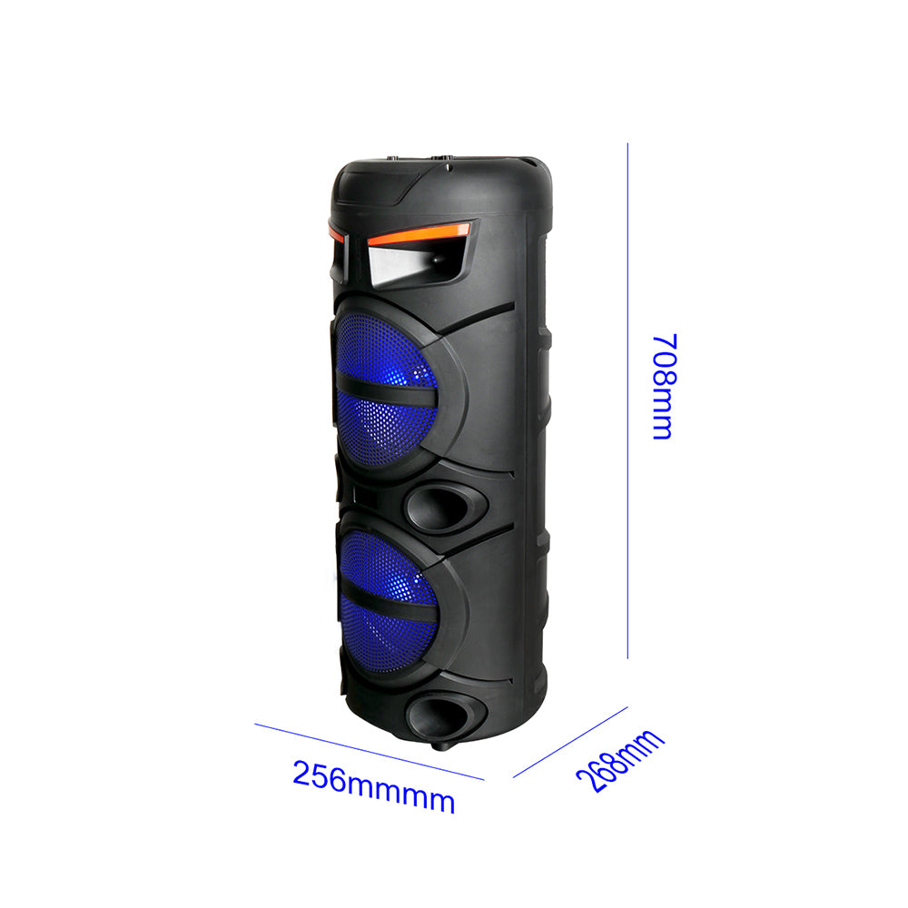 Zore GD-2809 Dijital LED Göstergeli FM Radyolu Mikrofonlu RGB TWS Çift 8 inç Stereo Bass Kablosuz Karaoke Hoparlör Siyah
