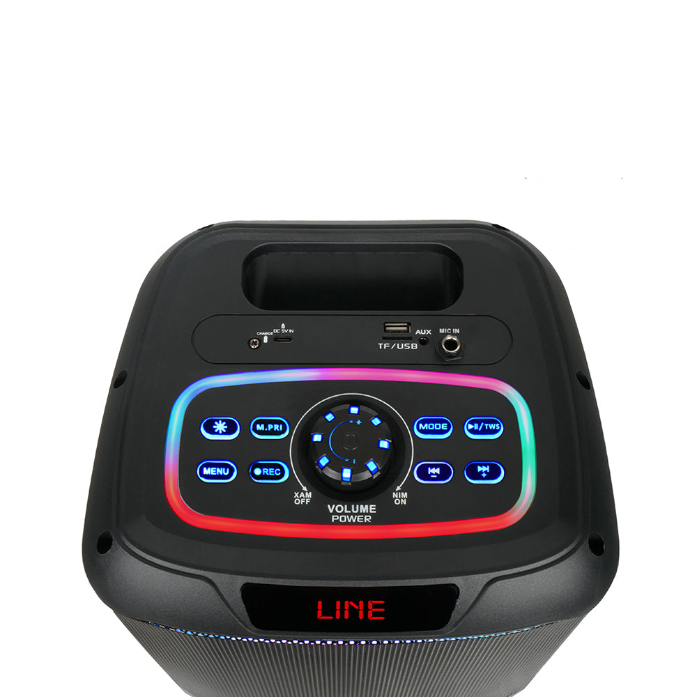 Zore GD-907 Dijital LED Göstergeli FM Radyolu Mikrofonlu RGB TWS 8 inç Stereo Bass Kablosuz Karaoke Hoparlör Siyah