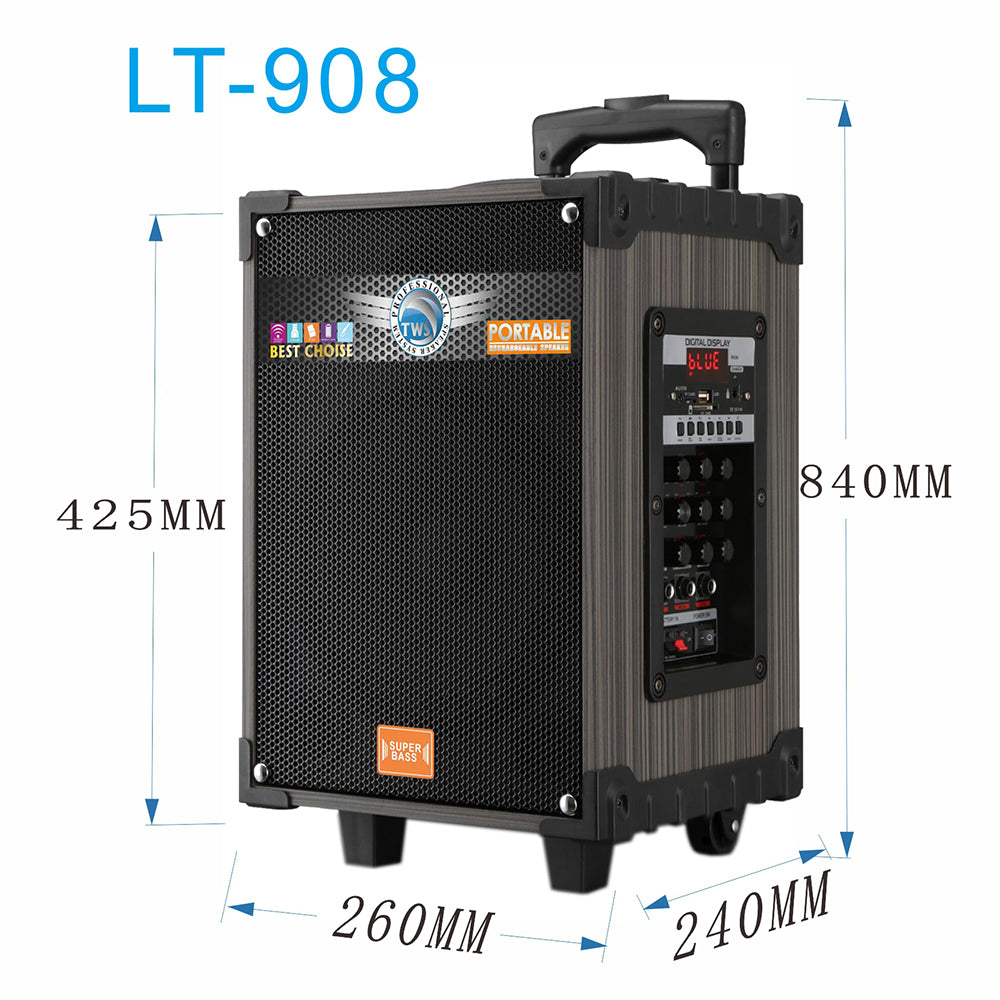 Zore LT-908 Dijital LED Göstergeli FM Radyolu Mikrofonlu TWS 8 inç Stereo Bass Kablosuz Karaoke Hoparlör Siyah
