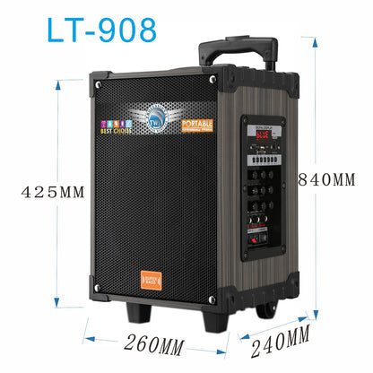 Zore LT-908 Dijital LED Göstergeli FM Radyolu Mikrofonlu TWS 8 inç Stereo Bass Kablosuz Karaoke Hoparlör Siyah