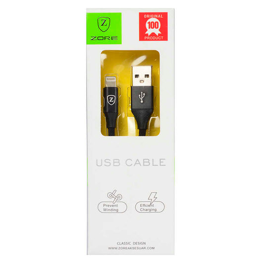 Zore Metal Uçlu Lightning Usb Kablo Siyah