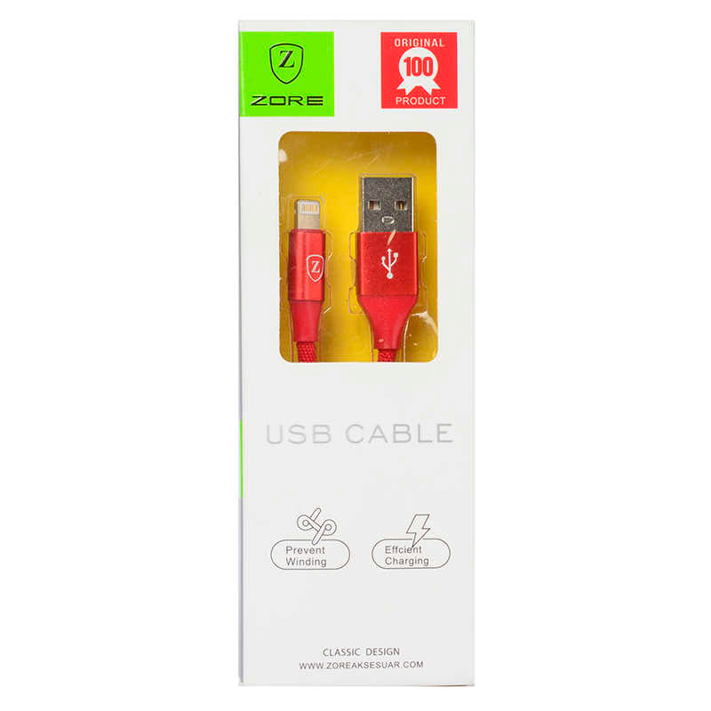 Zore Metal Uçlu Lightning Usb Kablo Kırmızı