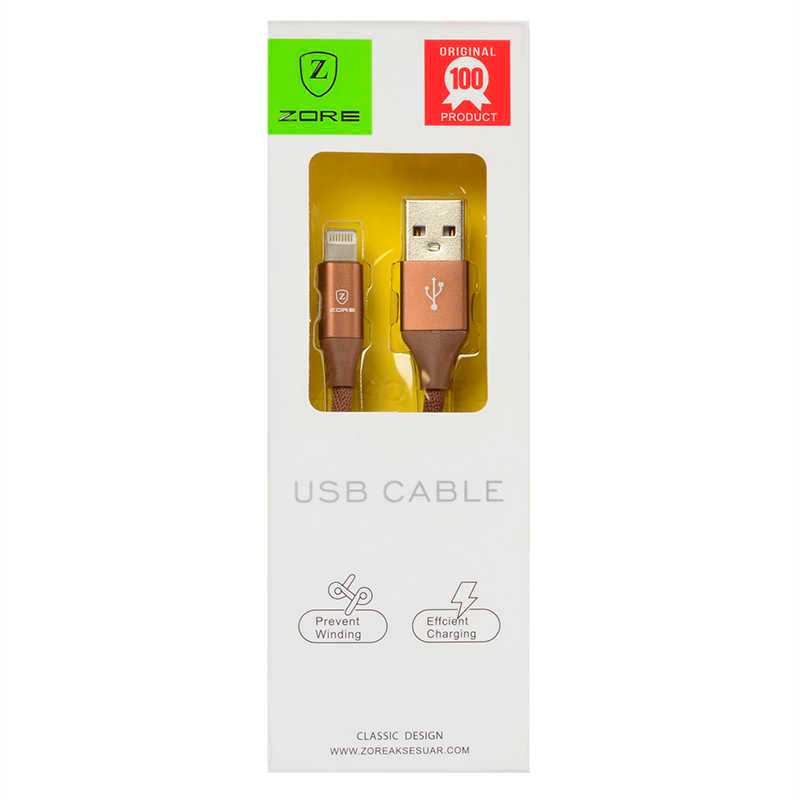 Zore Metal Uçlu Lightning Usb Kablo Kahverengi