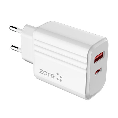 Zore Play Serisi PL06 Type-C 2in1 Seyahat Şarj Aleti 20W Beyaz