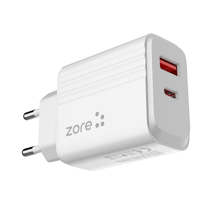 Zore Play Serisi PL06 Type-C 2in1 Seyahat Şarj Aleti 20W Beyaz