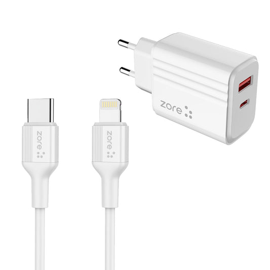 Zore Play Serisi PL08 Type-C to Lightning 2in1 PD Seyahat Şarj Aleti 20W Beyaz