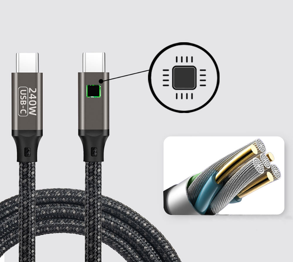 Zore QG02 Type-C to Type-C PD3.1 Data Kablosu 240W 480Mbps 0.5 Metre Siyah