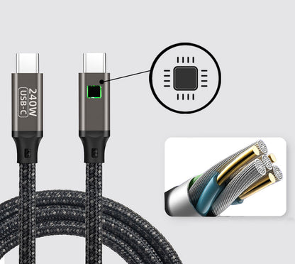 Zore QG02 Type-C to Type-C PD3.1 Data Kablosu 240W 480Mbps 0.5 Metre Siyah