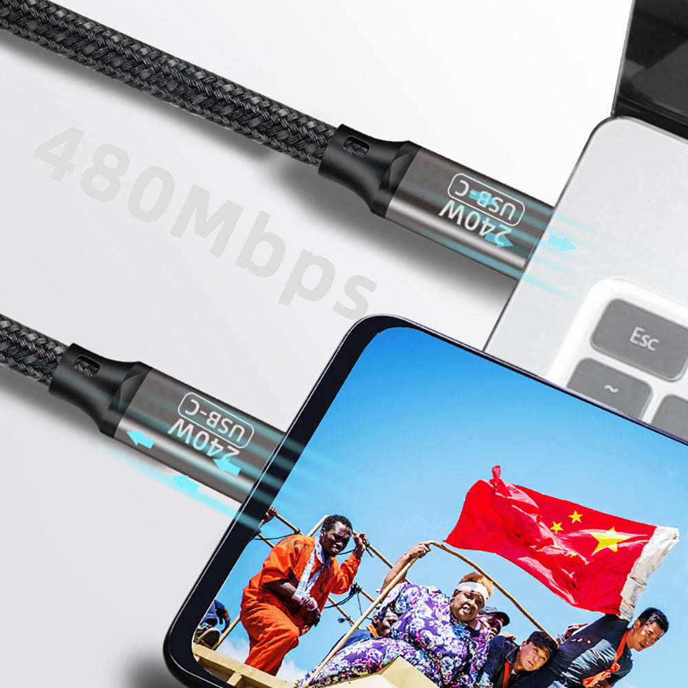 Zore QG02 Type-C to Type-C PD3.1 Data Kablosu 240W 480Mbps 0.5 Metre Siyah