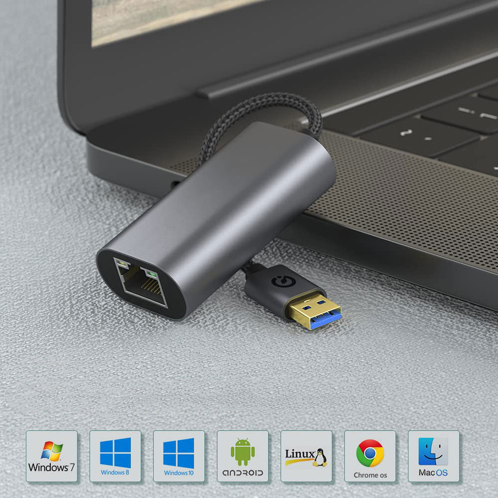 Zore QG03 USB-A to RJ45 USB3.0 Ethernet Dönüştürücü Kablo 1000Mbps 22cm Siyah