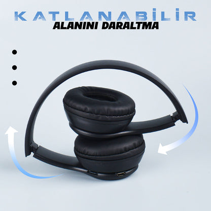 Zore ST95 Güçlü Ses Özelliği Ayarlanabilir ve Katlanabilir Kulak Üstü Bluetooth Kulaklık Siyah