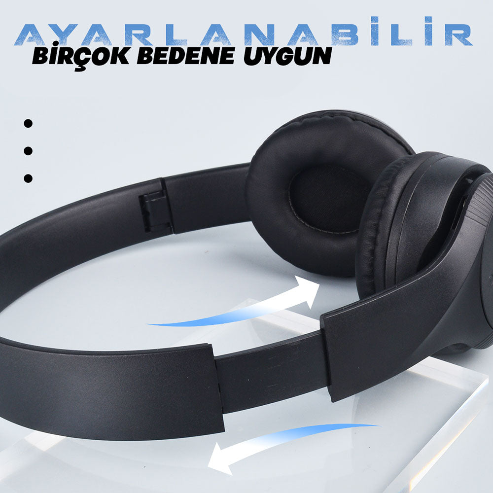 Zore ST95 Güçlü Ses Özelliği Ayarlanabilir ve Katlanabilir Kulak Üstü Bluetooth Kulaklık Siyah